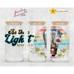 Be the Light 16oz Glass Can Wrap - Digital Download Sublimation Design - 16oz Template,  Christian Bible glass jar tumbl