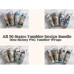 All 50 United States Tumbler Wraps Bundle 20oz Skinny Tumbler PNG Sublimation Design, Print Straight PNG File Digital Do