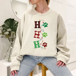 Christmas Lights Paw Print Sweatshirts for Pet Owner, Christmas Santa Clause Long Sleeve Shirt for Cat Mom, Unisex Dog M