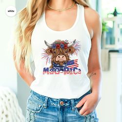 Cool Floral Cow Graphic Tees, 4th of July Gifts, Independence Day T Shirt, American Flag Shirts, Memorial Day Outfit, Pa