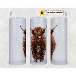 Snowy Highland Cow 20 Oz Skinny Tumbler, Winter Vibes Straight Template, Digital Download, sublimation graphics instant