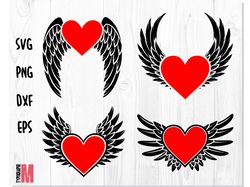 Heart with Wings Bundle SVG PNG, Heart with Wings SVG, Heart Set Vector file, Heart SVG, Wings SVG, Heart with Wings svg