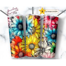 Rainbow Daisies 20 oz Skinny Tumbler Sublimation Design Digital Download PNG Instant DIGITAL ONLY, Seamless Bright Sprin