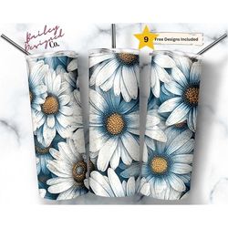Blue and White Daisies 20 oz Skinny Tumbler Sublimation Design Digital Download PNG Instant DIGITAL ONLY, Seamless  Spri