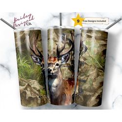 Deer Bow Hunting 20 oz Skinny Tumbler Sublimation Design Digital Download PNG Instant DIGITAL ONLY, Camo Bow Deer Hunter