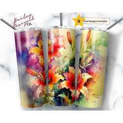 Lilies 20 oz Skinny Tumbler Sublimation Design Digital Download PNG Instant DIGITAL ONLY, Stargazer Lily Tumbler, Spring