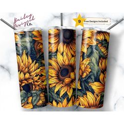 Seamless Sunflowers 20 oz Skinny Tumbler Sublimation Design Digital Download PNG Instant DIGITAL ONLY, Spring Sunflower