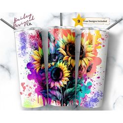 Neon Sunflowers 20 oz Skinny Tumbler Sublimation Design Digital Download PNG Instant DIGITAL ONLY, Bright Spring Flowers