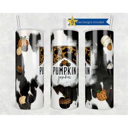 Halloween Pumpkin Junkie 20 oz Skinny Tumbler Sublimation Design PNG, DIGITAL, Autumn Design, Fall Tumbler, Cow Print De