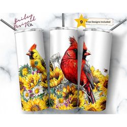 Yellow and Red Cardinal Birds 20 oz Skinny Tumbler Sublimation Design Digital Download PNG Instant DIGITAL ONLY, Bird Lo