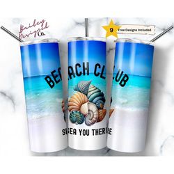 Beach Club 20 oz Skinny Tumbler Sublimation Design Digital Download PNG Instant DIGITAL ONLY, Ocean Sea Beach Tumbler