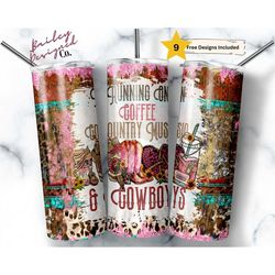 Running on Coffee Country Music Cowboys 20 oz Skinny Tumbler Sublimation Design Digital Download PNG Instant DIGITAL ONL