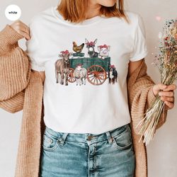 Farm Shirt, Cute Animal Graphic Tees, Farm Animal Shirt, Farm Gift, Farmer Vneck Shirt, Cow Shirt, Chicken TShirt, Farm