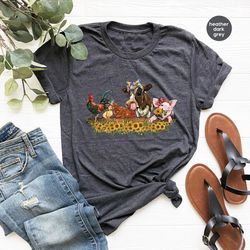 Farm Shirt, Farmer Vneck Shirt, Cute Animal Shirt, Country Tees, Farm Animal Graphic Tees, Cow Shirt, Chicken T-Shirt, F
