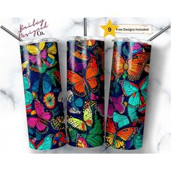 Butterfly 20 oz Skinny Tumbler Sublimation Design Digital Download PNG Instant DIGITAL ONLY, Seamless Butterflies Patter
