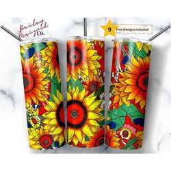 Sunflower 20 oz Skinny Tumbler Sublimation Design Digital Download PNG Instant DIGITAL ONLY, Spring Flowers Pattern Tumb