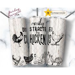 Easily Distracted By Chickens 20 oz Skinny Tumbler Sublimation Design Digital Download PNG Instant DIGITAL ONLY, Funny F