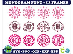 Circle Monogram Font & 12 Monogram Frames SVG | monogram font otf svg, monogram frames svg, Round Monogram Letters