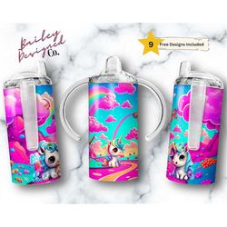kid's unicorn tumbler png wrap | sublimation digital download| kids water bottle 12 oz skinny straight | children bottle