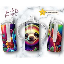 kid's sloth tumbler png wrap | sublimation digital download| kids water bottle 12 oz skinny straight |children bottle| c