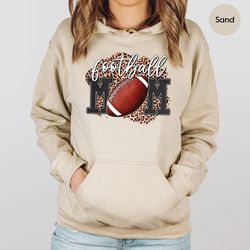 football mom crewneck sweatshirt, leopard print football graphic hoodies for sports mom, football gifts for mom, footbal