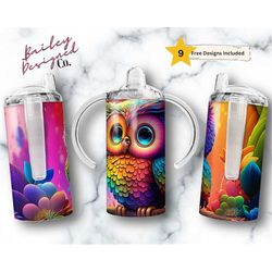 kid's owl tumbler png wrap | sublimation digital download| kids water bottle 12 oz skinny straight |children bottle| cut