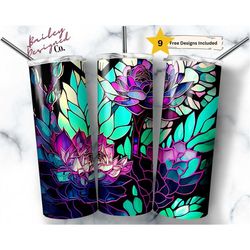 Stained Glass Neon Succulents 20 oz Skinny Tumbler Sublimation Design Digital Download PNG Instant DIGITAL ONLY, Plants