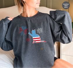 Funny American Cat Sweatshirt, Cat Lover, Patriotic Long Sleeve, Independence Day Hoodie, Cat Owner, US Flag Sweatshirt,