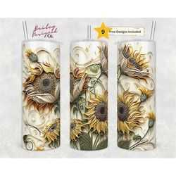 Embroidered Sunflowers 20 oz Skinny Tumbler Sublimation Design Digital Download PNG Instant DIGITAL ONLY, Embroidery Sun
