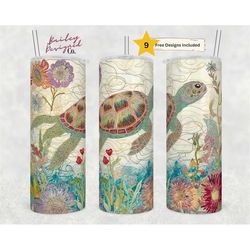 Embroidered Sea Turtle 20 oz Skinny Tumbler Sublimation Design Digital Download PNG Instant DIGITAL ONLY, Embroidery Tur