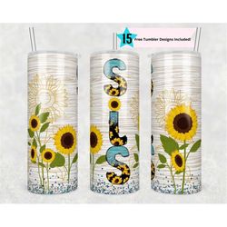 Sister Sunflower Wrap 20oz Skinny Straight tumbler PNG Instant Download Sublimation Printable Instant Download - Seamles