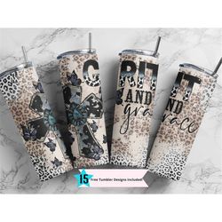 20 Oz skinny tumbler Grit and Grace wrap, Christian straight template digital download sublimation graphics instant PNG,