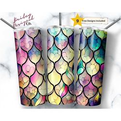 Mermaid Scales 20 oz Skinny Tumbler Sublimation Design Digital Download PNG Instant DIGITAL ONLY, Stained Glass Mermaid