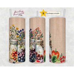 Garden Canning 20 oz Skinny Tumbler Sublimation Design Digital Download PNG Instant DIGITAL ONLY, Fruit Canning Season T
