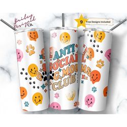 Anti Social Dog Moms Club 20 oz Skinny Tumbler Sublimation Design Digital Download PNG Instant DIGITAL ONLY, Funny Dog M
