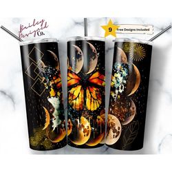 Celestial Butterfly 20 oz Skinny Tumbler Sublimation Design Digital Download PNG Instant DIGITAL ONLY, Boho Moon Phases