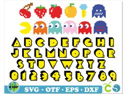 Pac-Man Game Bundle SVG Cricut Layered | Pac Man SVG PNG, Pacman Font SVG PNG, Pixel Arcade Game Characters svge