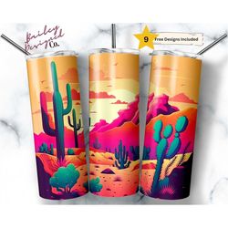 Neon Sunset Desert 20 oz Skinny Tumbler Sublimation Design Digital Download PNG Instant DIGITAL ONLY, Nature Tumbler