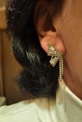 Bridal crystal butterfly long tassels earrings. Wedding sparkling wings earrings. Birthday gift for her.
