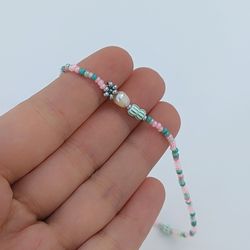 Handmade pastel ankle bracelet silver clasp