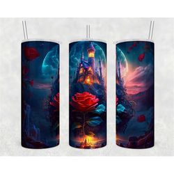 Magical Castle 20oz Skinny Tumbler Sublimation Design Templates, Red Roses Tumbler Straight PNG Digital Download