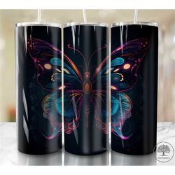 Butterfly Stained Glass Yellow 20 oz Skinny Tumbler Sublimation Design, Instant Digital Download PNG, Straight & Tapered