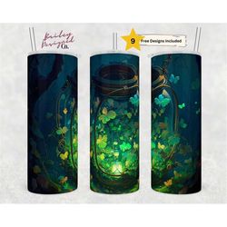 St.Patrick's Day Tumbler Design, Enchanted Lucky Forest Shamrock 20oz Skinny Straight Tumbler Wrap, Magical Digital Down