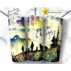 Cute Watercolor Dog Lover Couple 20oz Skinny Tumbler Sublimation Design Templates, Pet Owners Tumbler Straight PNG Digit