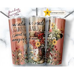 Christian Rustic 20 oz Skinny Tumbler Wrap, Country and Amazing Grace, Patriotic Tumbler Wrap, Sublimation Straight PNG-
