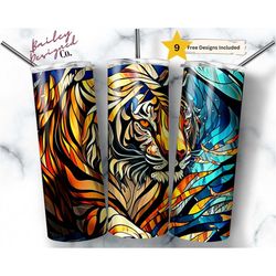 Stained Glass Tiger 20oz Skinny Tumbler Sublimation Design Templates, Big Cat Tumbler Straight PNG Digital Download Jung