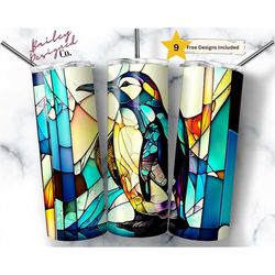 Stained Glass Penguin 20 oz Skinny Tumbler Sublimation Design Digital Download PNG Instant DIGITAL ONLY, Ice Tumbler Wra