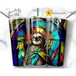 Stained Glass Sloth 20 oz Skinny Tumbler Sublimation Design Digital Download PNG Instant DIGITAL ONLY, Jungle Tumbler Wr