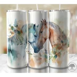 Horse tumbler design, boho floral, horse lover, watercolor, 20 oz sublimation tumbler, boho png, horse wrap, digital dow