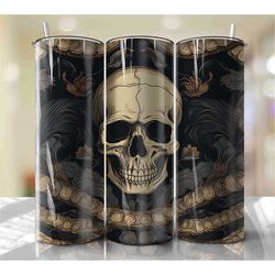Pink Roses and Flowers Skull 20 oz Skinny Tumbler Sublimation Design, Instant Digital Download PNG, Straight & Tapered T